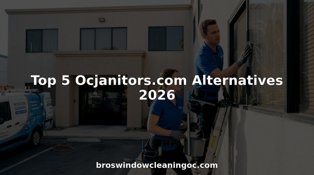 Professional window cleaners working on office exterior